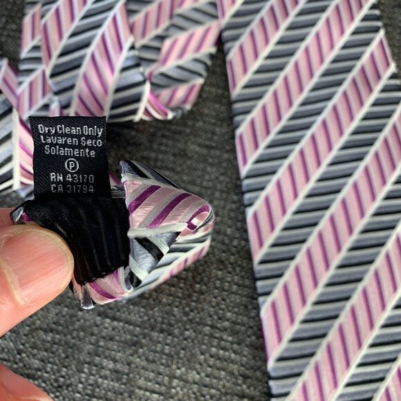 KENNETH ROBERTS Platinum Pink Black Necktie - silk designer geometric striped - Picture 7 of 9